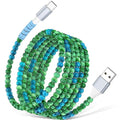 USB A to USB C Cable 6FT,Beaded Charger Cord for iPhone 17 16 Pro Max 17e 15 Car play,Cute Type C Car Charger Charging Cord for iPad 10 11th A16/Samsung S26 S25 S24/Android Phone Girls Women,BlueGreen