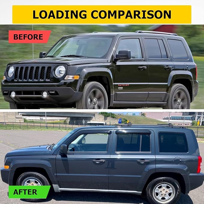Side Window Visors Wind Vent Deflector fit for 2007-2018 Jeep Patriot, 4pcs Out-Channel Tape-On Dark Smoke Nice Shade Sun Rain Guards Set 94359