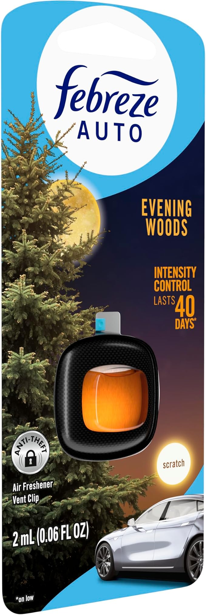 AUTO Air Freshener, Odor-Fighting Automotive Vent Clip, Evening Woods Scent, 8 Count