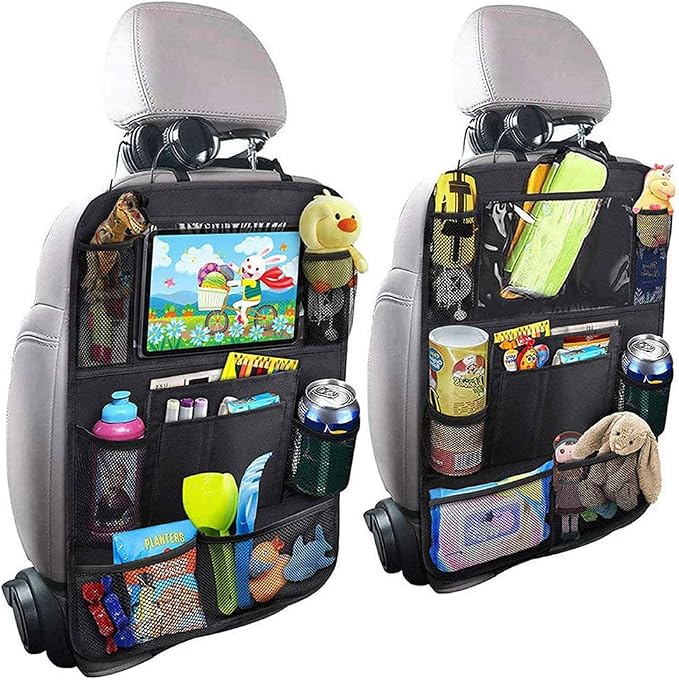Car Backseat Organizer, 2 Pack, Black, Simple/Functional, Car Seat Organiser, Car Backseat Organizer, 10 Compartments, Tablet Holder, Waterproof, Easy to Clean
