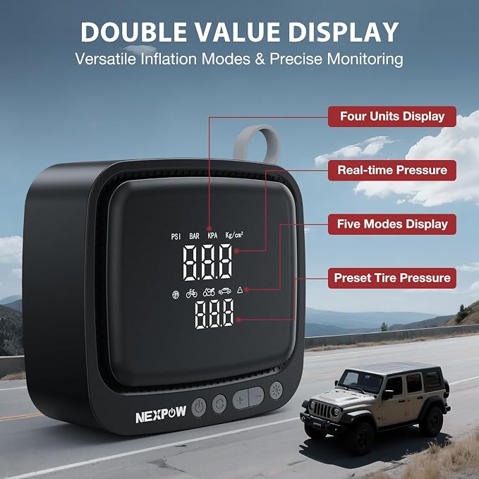 Tire Inflator Portable Air Compressor, 150PSI 12V DC Air Pump with Dual Digital Pressure Gauge & Auto Shut-Off, Air Compressor Portable with LED Light for Car, Motorcycle, Bicycle, Ball, Gray