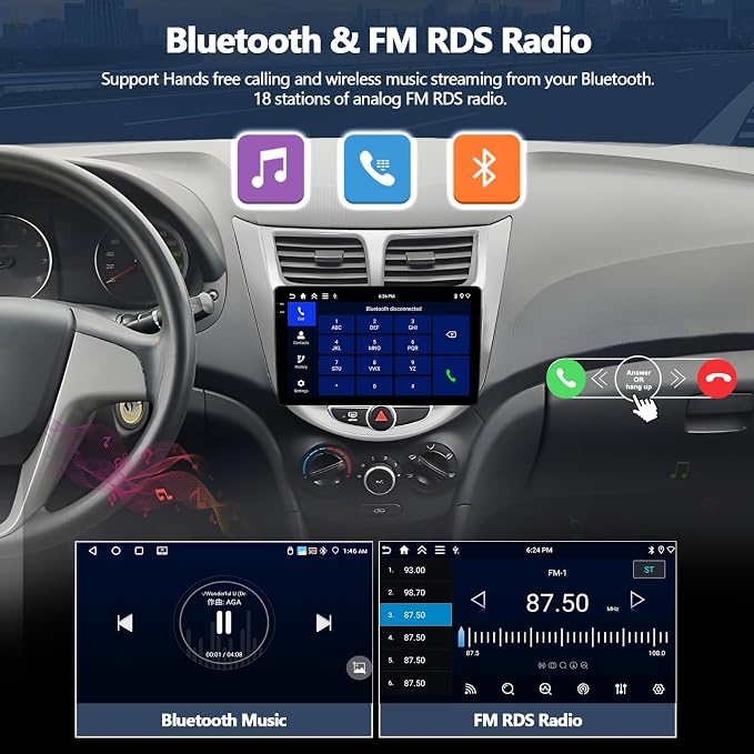 4G+128G Car Stereo for 2012 2013 2014 2015 2016 2017 Hyundai Accent Radio Android 15 CarPlay Android Auto GPS Bluetooth 9 Inch in-Cell 1280 * 720 Touch Screen Head Unit with Backup Camera