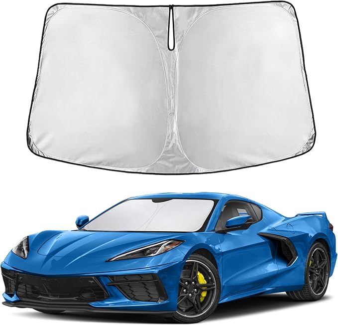 Windshield Sunshade Compatible for Chevrolet Corvette C8 2020-2024 2025 2026, Sun Visor for Front Windshield & Window Sun Shade Cover, UV Heat Blocker & Protector, Car Accessories
