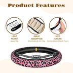 Steering Wheel Cover Accessories Neoprene Cover, Breathable Non-Slip Easy to Install Suitable for Women Men, 14.5-15.5 Inch for Car SUV Van Truck Universal - Pink Small Panther