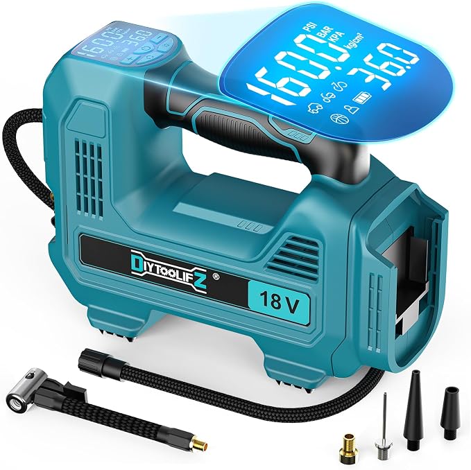 160PSI Cordless Tire Inflator Compatible with Makita 18V Air Compressor, Portable Air Pump Automatic Shut Off, LED Light, Digital Pressure Gauge for Cars Motorcycles Bike Ball (Tool Only)