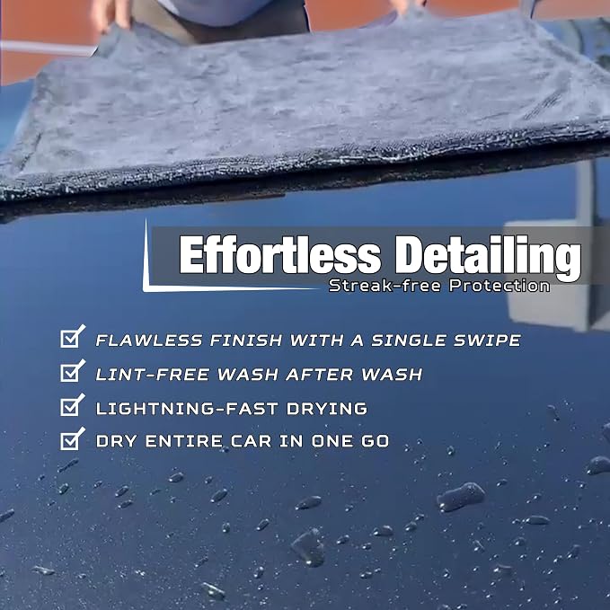 Extra Large Car Drying Towel 40"x24", 1300 GSM Car Towel, Gray | XL Professional Drying Towels Car Detailing with Double Twisted Loop, Super Absorbent Microfiber Drying Towels for Cars