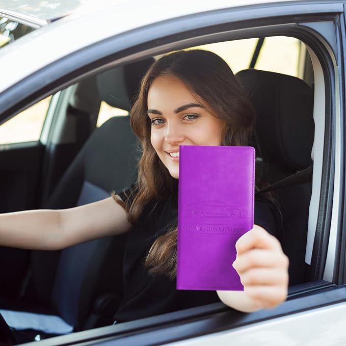 Car Accessories Registration and Insurance Holder,Leather Essential Card Magnetic Shut Vehicle Glove Box Organizer Case for Auto Driver License Document Truck Motorcycle Boat-Purple
