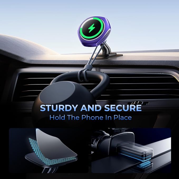 for MagSafe Car Mount Charger, 15W Fast Charging Magnetic Wireless Car Charger Phone Holder Mount Fits iPhone 15 Pro Max Plus 14 13 12 Mini MagSafe Case - Purple