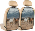 Two Horses Standing On The Grass Car Seat Back Kick Protectors,2 Pack Kick Mats With Storage Pockets For Vehicles To Protect From Dirt Mud Scratches
