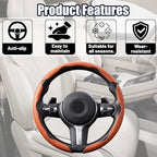 3PCS/Set Car Steering Wheel Cover, Leather Segmented Anti-Slip Automotive Wheel Protector, Soft Breathable Vehicle Steering Protection Covers, Universal Interior Accessories (Orange)