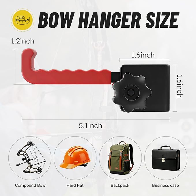 Heavy Duty Steel Bow Hanger for Truck, Red Wave Anti-Slip Hook & Upgraded Twist-Lock Clamp, Universal Compound Bow Holder with 3 Shims for 10-14mm Headrest, Archery Hunting Gear Safe Storage