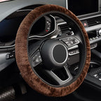 Elastic Long Microfiber Plush Steering Wheel Cover for Winter Warm, Universal 15 inch, Anti-Slip, Odorless, Brown