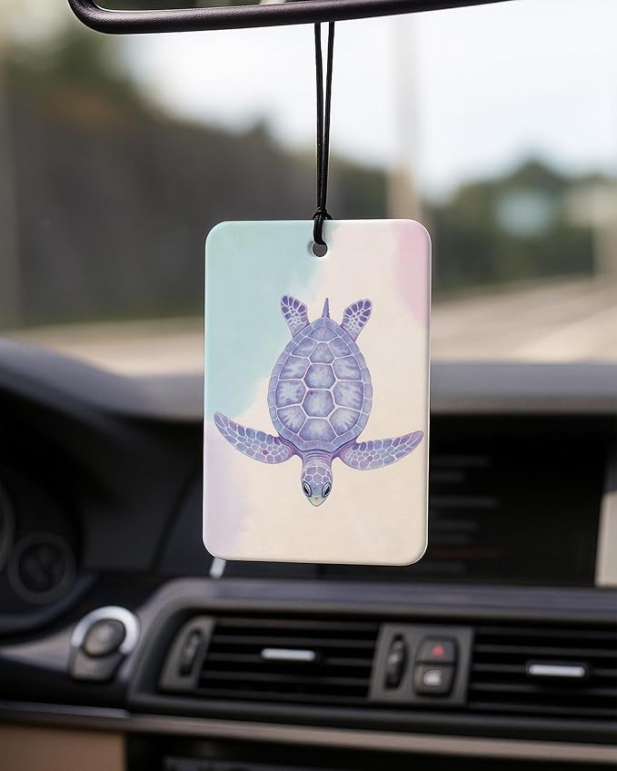 Purple Beach Car Air Freshener 4 Pcs Coconut Scented, Ocean Shell Turtle Starfish Jellyfish Car Accessories Mirror Decor for Women, Beachy Hanging Air Freshener for Cars Closet Drawer Books