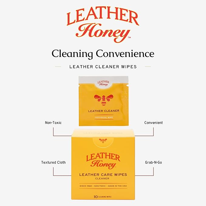Cleaner Wipes: Clean Leather On-The-Go. 10 Cleaning Wipes for Leather, Faux & Vinyl: Any Color of Couches, Car Seats, Purses, Shoes & Bags. Made in the USA, Non-toxic & Ready-to-Use