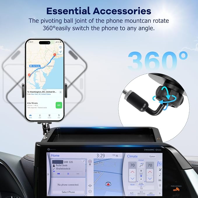 Car Phone Holder Fit for Toyota Highlander 2020-2025 w/Dash Tray Storge Box Organizer-Cell Phone Mount for Highlander Accessories 8 inch Touch Screen 360 Degree Rotation (NOT FIT 12.3 inch)