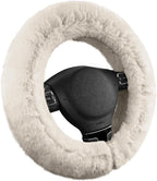 Steering Wheel Cover, Fluffy Car Wheel Covers for Women/Girls/Ladies，Soft Wool Fur Steering Wheel Protector, Universal 14 1/2 inches to 15 inches - White