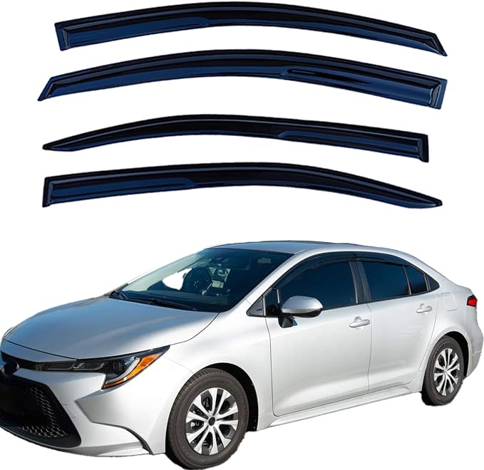 Exterior Tape-On Rain Guards Window Visors for Toyota Corolla Sedan 2020-2025 | Window Wind Deflectors Vent Visors Shade for 20-25 Corolla Sedan | 4-Piece Set | UV Protection & Reduced Wind Noise