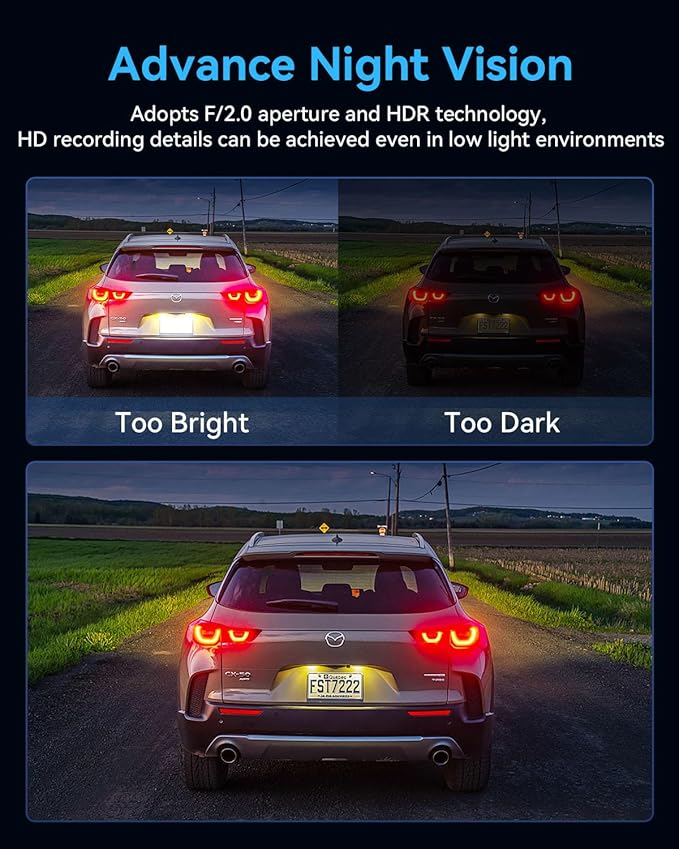 Dash Cam Front and Rear Inside, 3 Channel 4K+1080P Dash Camera for Cars, Free 32GB Card Included, App Control, 2” IPS Screen, G-Sensor, Loop Recording, Night Vision, 170°Wide Angle, Parking Monitor