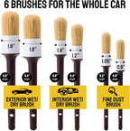 Car Detailing Brush Set 6-Pack, Interior and Exterior, | Scratch-Free Boars Hair - Exterior & Interior Cleaning Brushes - Safe for Leather, Piano Black Trim, Dashboards & Wheels
