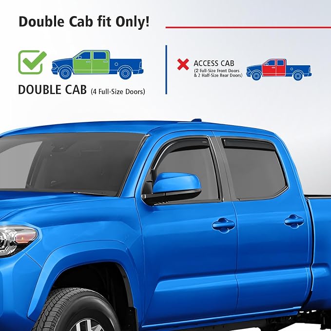 Goodyear Shatterproof in-Channel Window Deflectors for Trucks Toyota Tacoma 2016-2023 Double Cab, Rain Guards, Window Visors, Vent Deflector, Truck Accessories, 4pcs - GY008025