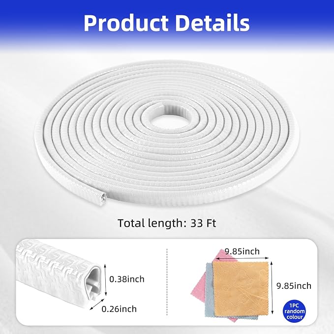 33Ft (10M) Car Door Edge Guard, No Glue Car Door Entry Guard Protective Strip, Rubber Edge Trim Car Door Protector, Applicable to Car, Truck, SUV and ATV, Car Exterior Accessories（White）