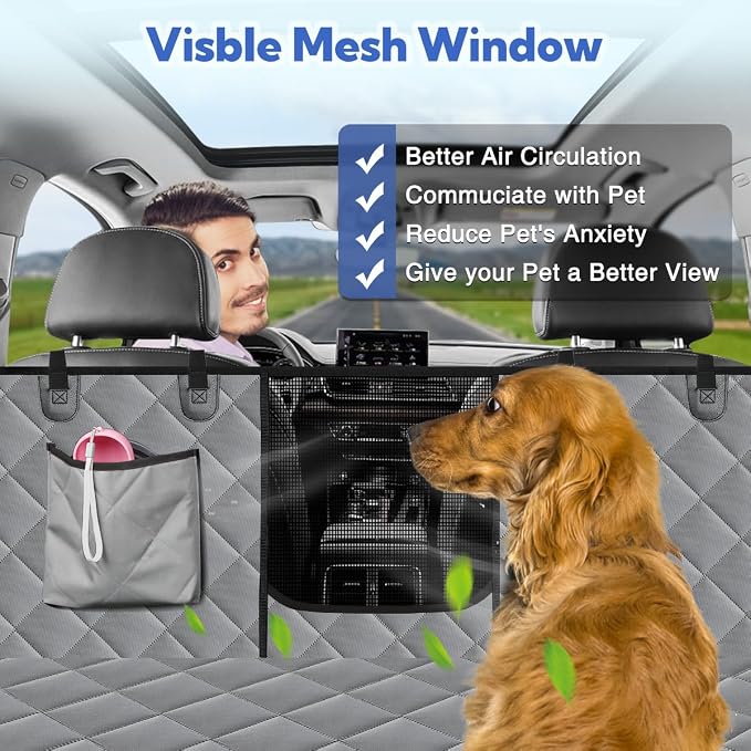 Heavy Duty Dog Car Seat Cover, 100% Waterproof & Scratch-Proof Backseat Protector with Mesh Window – Non-Slip Hammock for Cars Trucks SUVs, Keep Seats Clean & Dog Comfortable