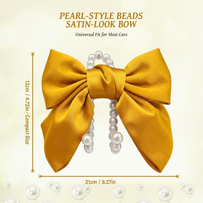 2 PCS Bow Pearl Car Seat Headrest Hook – Cute Purse Hook for Car, Girly Interior Decoration Accessories Hook Hanger, Seatback Holder for Purses & Bags, Elegant Car Organizer (Golden)