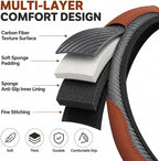 Car Steering Wheel Cover 15 inch, Microfiber PU Leather Elastic Steering Wheel Protector, Anti-Slip Breathable Car Interior Accessories for Most Cars (Coffee)