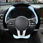 Furry Cute Soft Steering Wheel Cover 14 inch Black with Blue | Fluffy Short Plush Car Accessories, Non-Slip Cold-Proof Sweat-Proof Colorfast, Small 13.5 inch to 14 inch