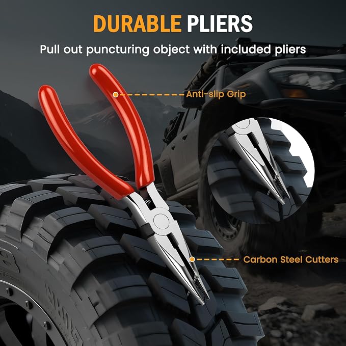 Heavy Duty Tire Plug Kit - 70pcs All-in-One Universal Tire Repair Kit for Tubeless Flats, Emergency Tire Patch Kit for Car, Truck, SUV, ATV, Motorcycle, Trailer & RV