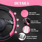 Line Rider Microfiber Leather Sporty 14.5-15 inch Steering Wheel Cover Universal Fits for 95% Truck,SUV,Cars, Anti-Slip Safety Comfortable Design (Black Pink)
