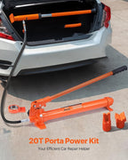 Porta Power Kit, 20 Ton Load, Portable Hydraulic Jack with 4.6 ft Extended Oil Hose, Comprehensive Accessories, Car Frame Repair Tool with Portable Storage Case for Automotive, Heavy Equipment