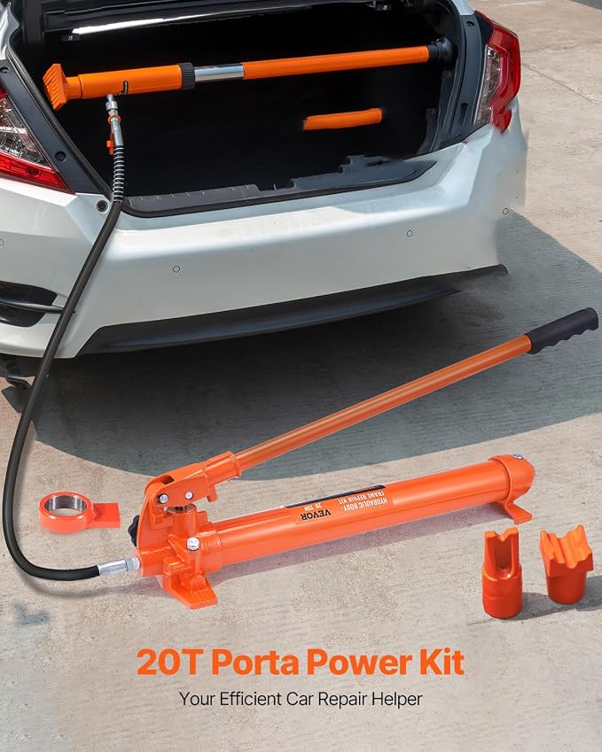 Porta Power Kit, 20 Ton Load, Portable Hydraulic Jack with 4.6 ft Extended Oil Hose, Comprehensive Accessories, Car Frame Repair Tool with Portable Storage Case for Automotive, Heavy Equipment
