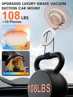 Ultra-Thin Vacuum Magnetic Car Phone Holder for MagSafe[108+LBS Strongest Suction & 3000gf Strongest Magnetic],360°Adjustable Suction Cup Phone Mount for Car,Gym,Mirror,Men Women-Pale Pink