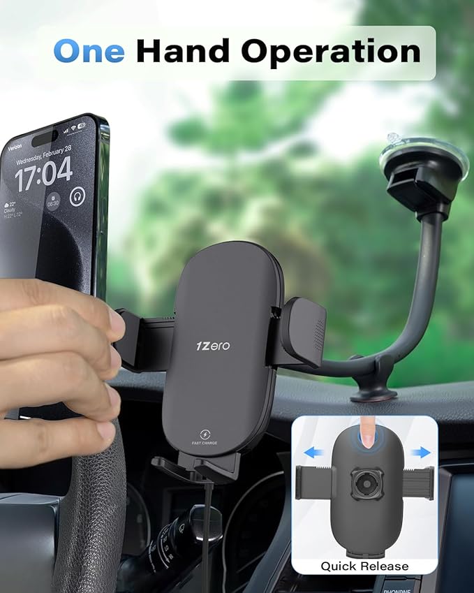 Solid Car Truck Phone Mount Wireless Charger Holder with 14-Inch Gooseneck Long Arm for iPhone 15 Pro Max Plus 14 13 12 11 XS X Samsung S24 Ultra S23 S22 S22 S21 S20 Pixel 9 Pro XL 8 7 6 5 4