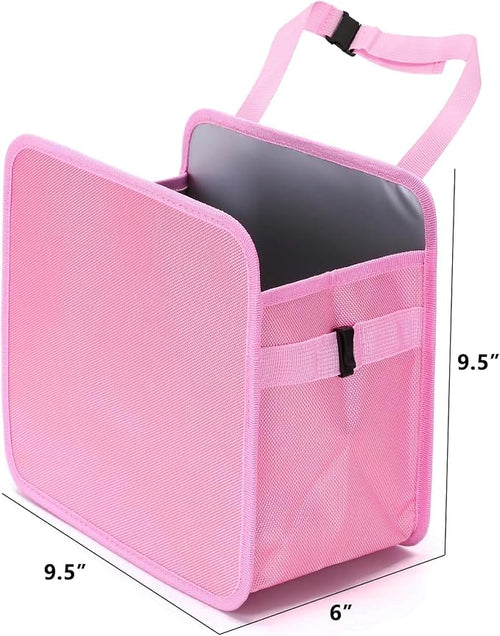 2 Gallons Open-Top Car Trash Can, Hanging Car Trash Bag with Water-Proof PEVA Liner, Stand Car Trash Bag Foldable Car Storagge Bag for Cars SUV Truck (Pink)