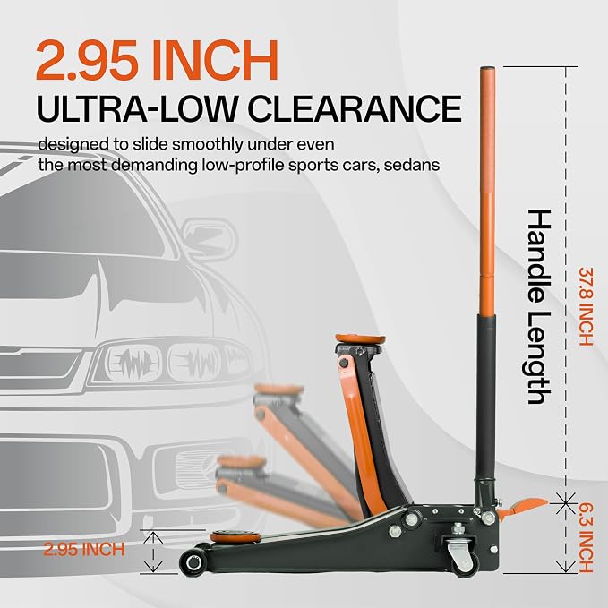 3-Ton (6600lbs) Low Profile Hydraulic Heavy-Duty Steel Floor Jack with Dual Pistons Quick Lift Pump, Home and Workshop Car Maintenance for Various Vehicles (Random Color, 3 Ton Low Profile)
