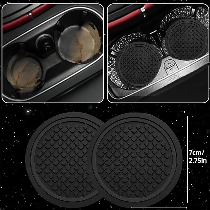 14 PCS Leather Car Seat Covers Full Set, 14.5”-15'' Sporty Steering Wheel Cover Universal, Center Console Cover, Seat Belt Cushion, Cup Holder Coaster, Car Interior Set Black