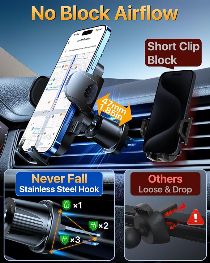 [Military-Grade Anti-Shake & 360° Rotatable Suction] 2026 Upgraded Car Phone Holder Mount【90+LBS Safest Strongest & Patent Certs】Dashboard Windshield Vent for iPhone 17 16 Pro Max Samsung,Matt Black