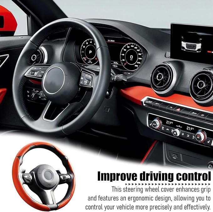 3PCS/Set Car Steering Wheel Cover, Leather Segmented Anti-Slip Automotive Wheel Protector, Soft Breathable Vehicle Steering Protection Covers, Universal Interior Accessories (Orange)