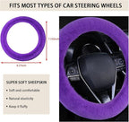 Fuzzy Steering Wheel Cover, 15 inch Soft Wool Fur Steering Wheel Protector, Fluffy Wheel Covers for Winter Warm, Car Interior Decoration Accessories for Women Men (Purple)