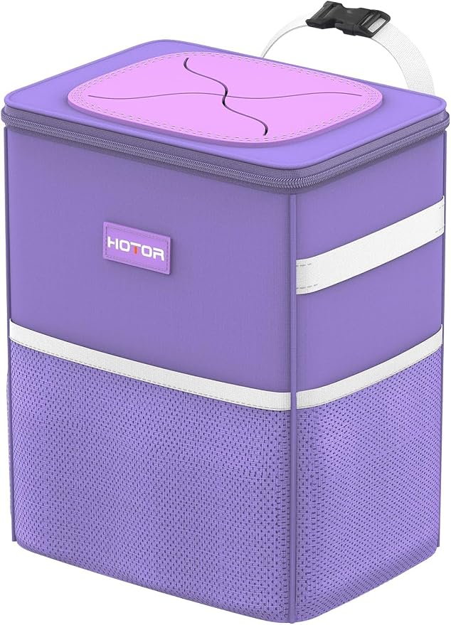 Car Trash Can with Lid and Storage Pockets, 100% Leak-Proof Car Organizer, Waterproof Car Garbage Can, Multipurpose Trash Bin for Car, 2 Gallons, Purple, HT138