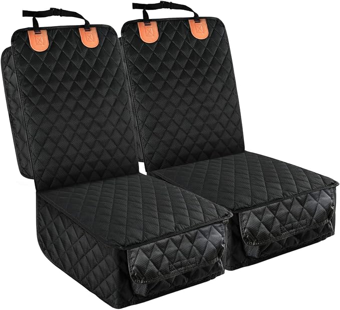 Front Seat Cover 2 Pack, Full Protection Dog Car Seat Cover with Side Flaps, Nonslip Scratchproof Captain Chair Seat Cover Fits for Cars, Trucks, SUVs, Jeep, Black