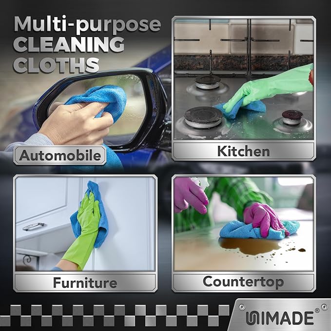 Microfiber Cleaning Cloth, 24 Pack Reusable Microfiber Towels for Cars Lint Free Cleaning Shop Towel Rags for Home Kitchen Automotive Bar Mechanic Restaurant Garage, 11"x 12", Blue