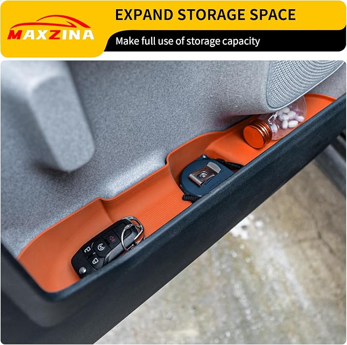 Door Side Storage Tray Compatible with 2022-2025 (No for 2026) Ford Maverick Side Door Storage Box Door Organizer Phone Pocket Silicone Front & Rear 4PCS Maverick Accessories (Original Orange)