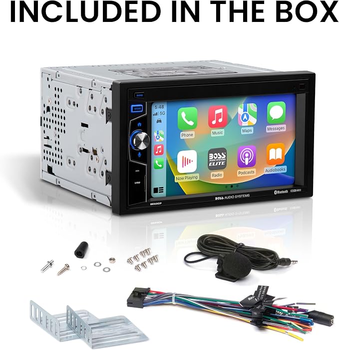 Elite Series BE62CP Car Stereo - Apple CarPlay, Double Din, 6.2 Inch Touchscreen, Bluetooth, No CD DVD Player, AM/FM Radio Receiver