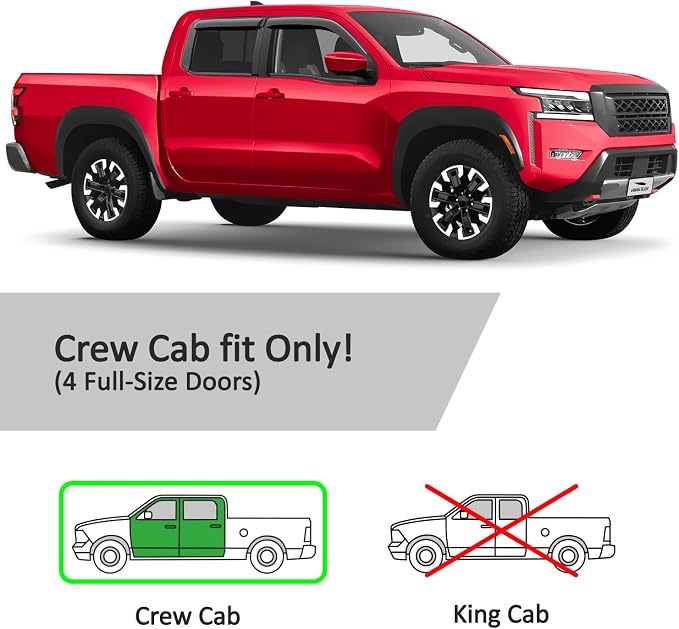 Voron Glass Tape-on Extra Durable Rain Guards for Nissan Frontier 2022-2026 Crew Cab, Window Deflectors, Vent Window Visors, 4 Pieces - 100912