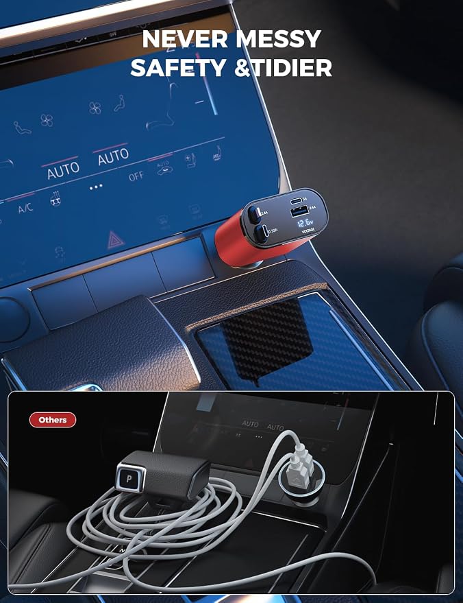 【Upgraded】 Retractable Car Charger 4 in 1, Fast Car Phone Charger with Cord 2.6ft, USB C and Apple Car Charger Adapter, Compatible with iPhone 17/16/15/15 Pro Max/14/13/12/11, Galaxy, Pixel