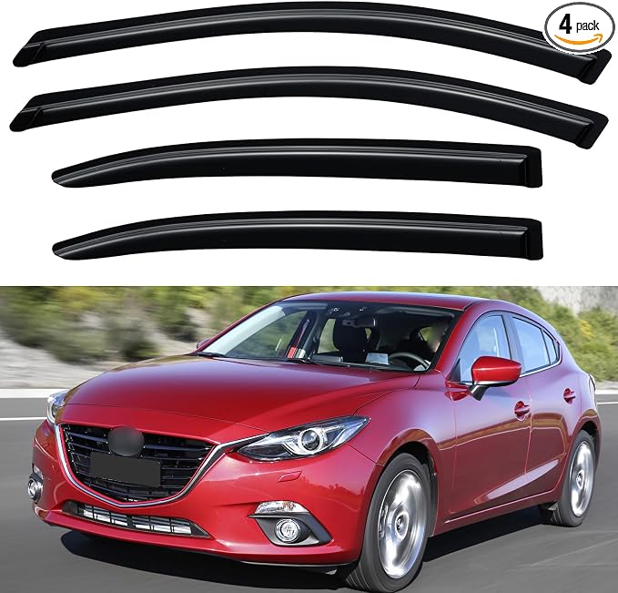 Window Visors Rain Guards for 2014-2018 Mazda 3 Sedan & Hatchback, Out-Channel Window Vent Wind Deflectors Visors Shades for 14-18 Mazda 3
