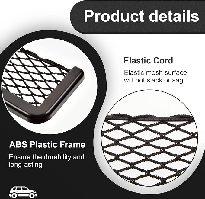 2 Pcs Boat Storage Net Bag, ABS Plastic Car Framed Mesh Net Holder, Phone & Cargo Organizer with Screws for Auto, Rv, Boat, Pontoon, Truck Pocket Storage (8 x 3 Inch)
